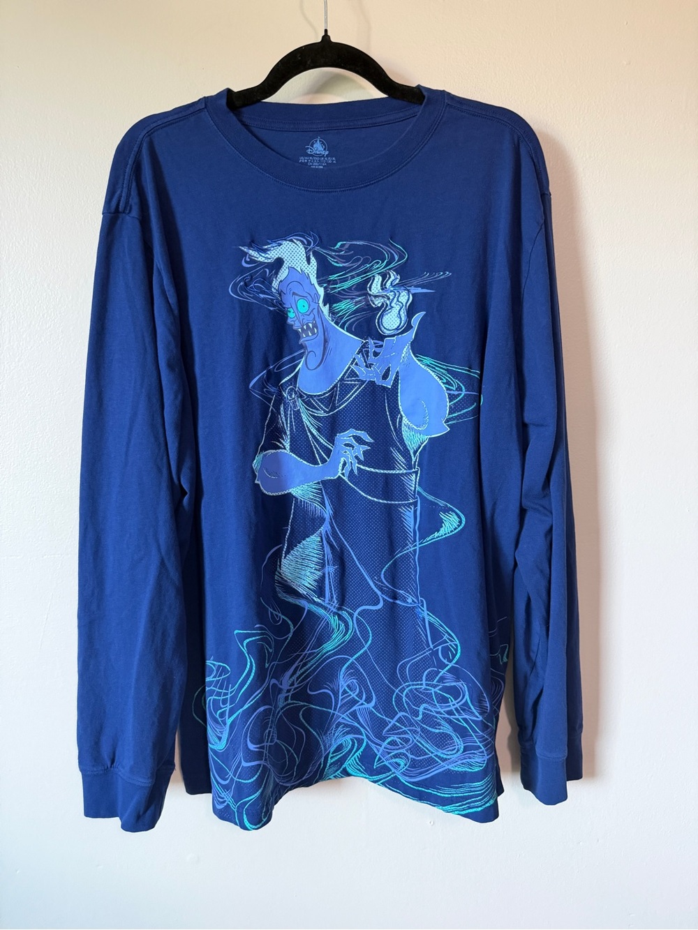 DISNEY hades villain long sleeve blue embroidered shirt Hercules halloween XL